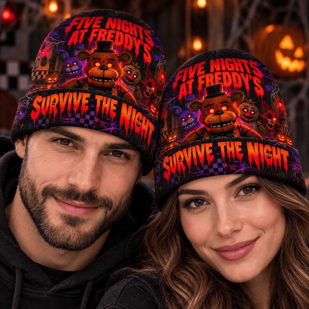 Five Nights At Freddy's Gold Arcade Graphic Print Knit Beanie for Night Shift Fans NDN 2