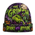 The Grinch Pumpkin Halloween Graphic Print Knit Beanie for Spooky Holiday Crowds NDN 1