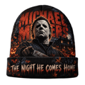 Michael Myers White Mask Graphic Print Knit Beanie for Halloween Horror Walks NDN 1