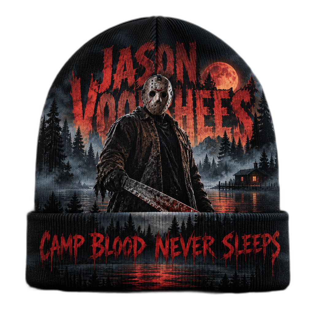 Jason Voorhees Hockey Mask Graphic Print Knit Beanie for Camp Blood Horror Nights NDN 1