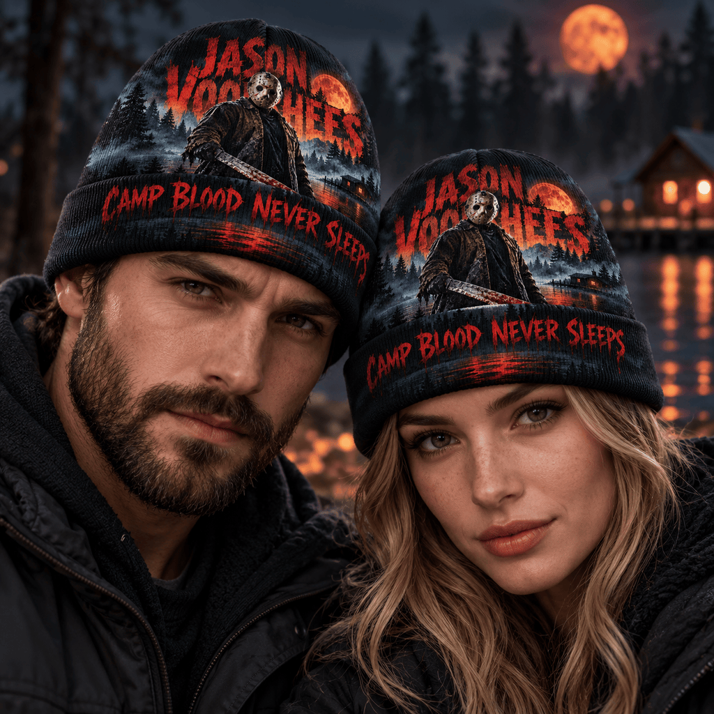 Jason Voorhees Hockey Mask Graphic Print Knit Beanie for Camp Blood Horror Nights NDN 2