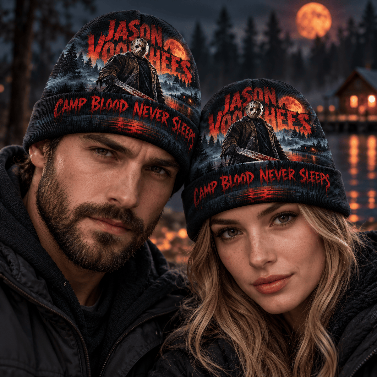 Jason Voorhees Hockey Mask Graphic Print Knit Beanie for Camp Blood Horror Nights NDN 2