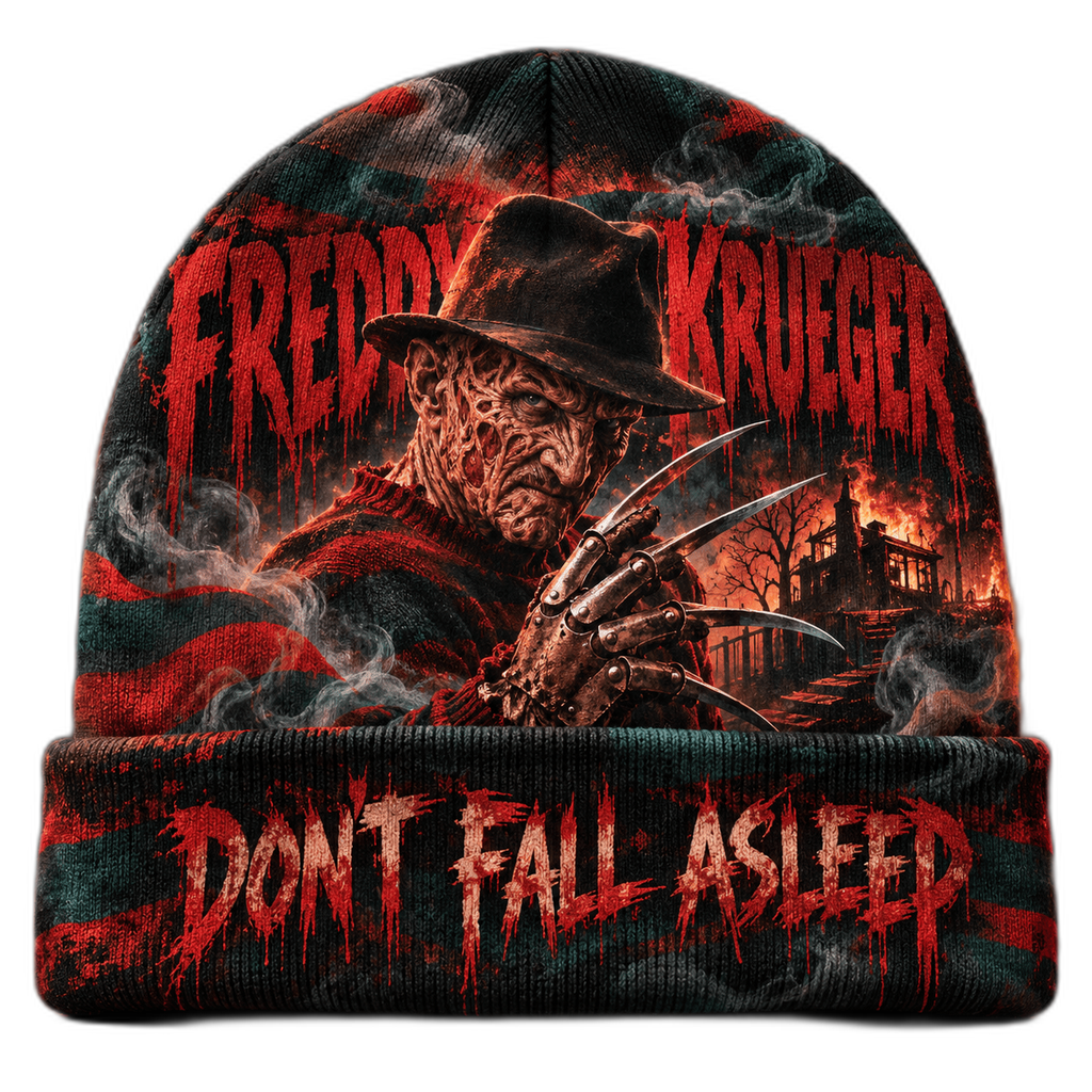 Freddy Krueger Fedora Nightmare Graphic Print Knit Beanie for Sleepless Horror Fans NDN 1
