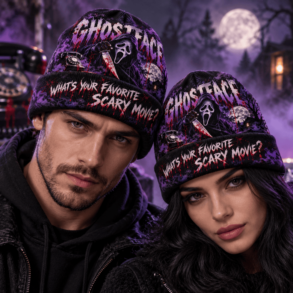 Ghostface Blood Moon Graphic Print Knit Beanie for Scary Movie Night Outings NDN 2