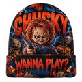 Chucky Scarred Doll Graphic Print Knit Beanie for Playtime Horror Night Collectors NDN 1