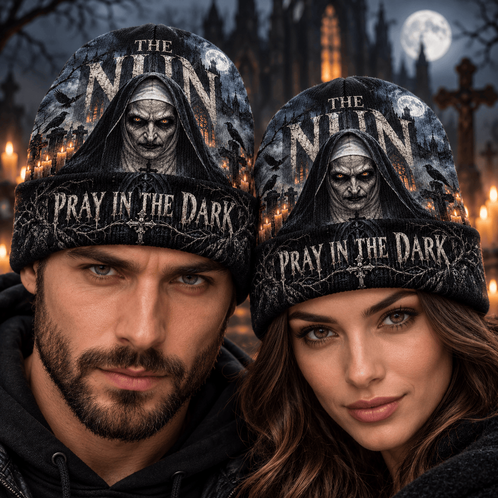 The Nun Gothic Cross Graphic Print Knit Beanie for Dark Chapel Vigil Horror Nights NDN 2