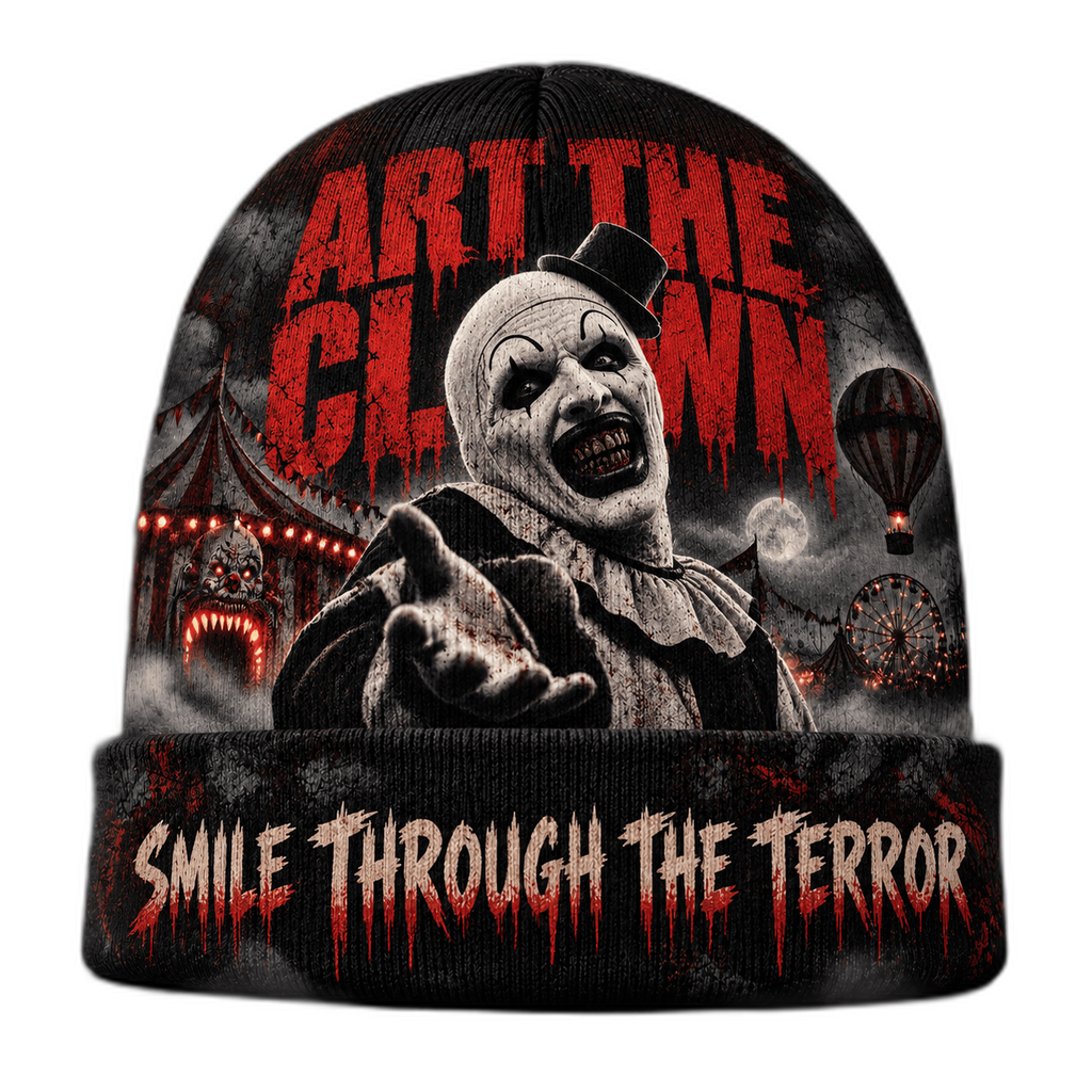 Art The Clown Wide Grin Graphic Print Knit Beanie for Midnight Carnival Terror NDN 1