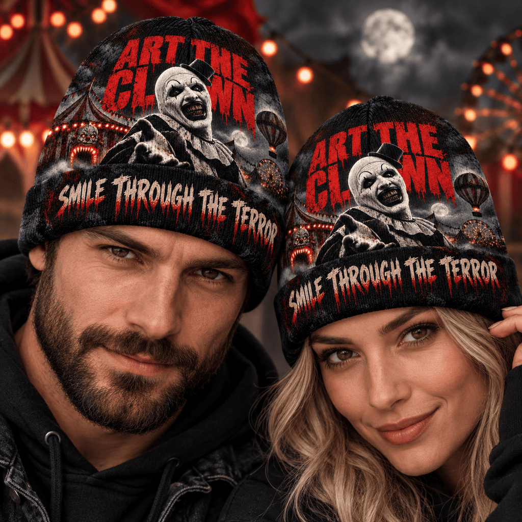 Art The Clown Wide Grin Graphic Print Knit Beanie for Midnight Carnival Terror NDN 2