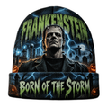Frankenstein Lightning Bolt Graphic Print Knit Beanie for Stormy Horror Night Walks NDN 1