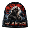 Werewolf Full Moon Howl Graphic Print Knit Beanie for Forest Night Horror Walks NDN 1