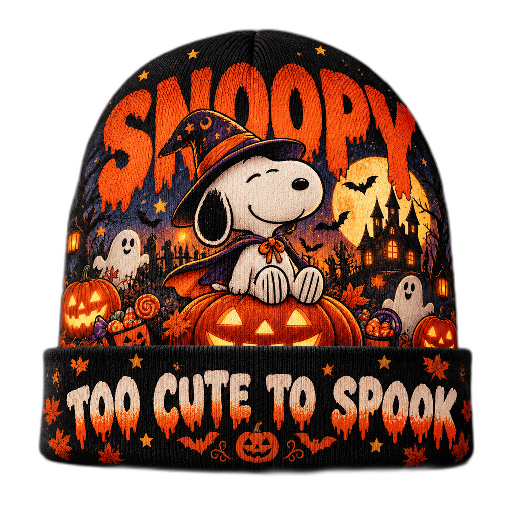 Snoopy Witch Hat Pumpkin Graphic Print Knit Beanie for Cute Halloween Nights NDN 1