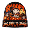 Snoopy Witch Hat Pumpkin Graphic Print Knit Beanie for Cute Halloween Nights NDN 1