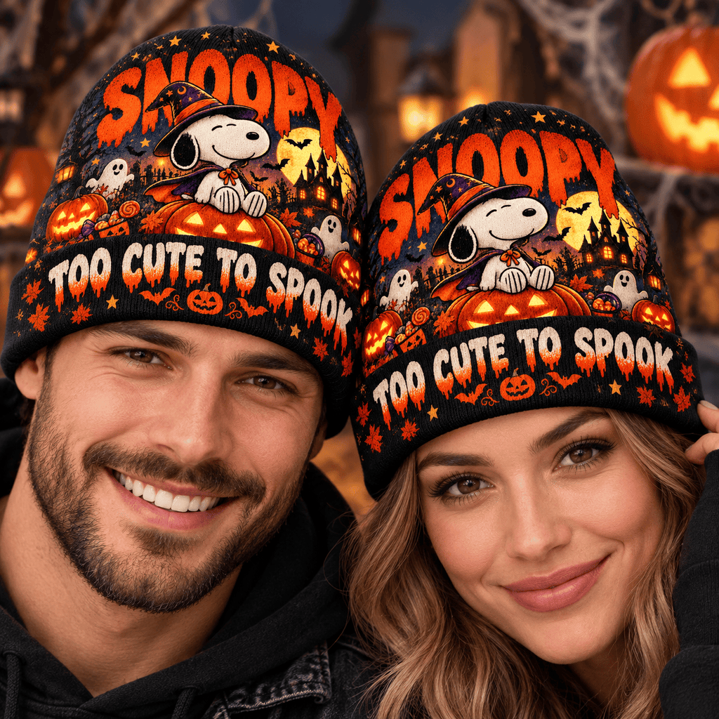 Snoopy Witch Hat Pumpkin Graphic Print Knit Beanie for Cute Halloween Nights NDN 2