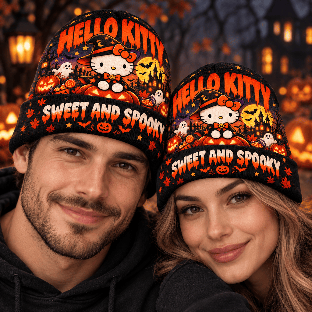 Hello Kitty Witch Hat Graphic Print Knit Beanie for Sweet Spooky Halloween Evenings NDN 2