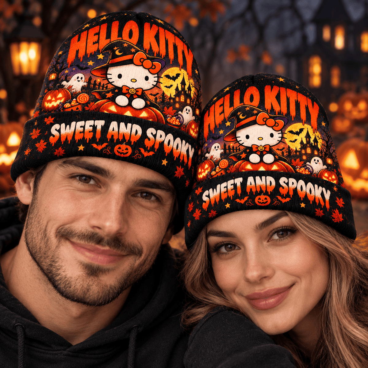 Hello Kitty Witch Hat Graphic Print Knit Beanie for Sweet Spooky Halloween Evenings NDN 2
