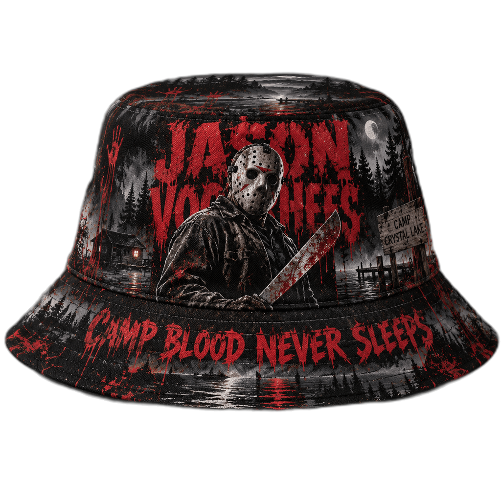 Premium Jason Voorhees Camp Blood Never Sleeps Horror Bucket Hat NDN 1