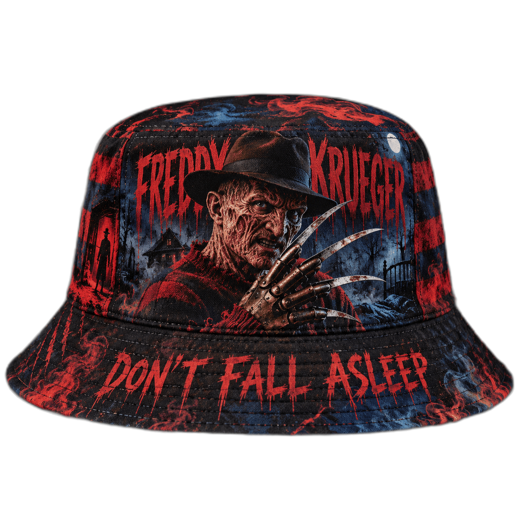 Premium Freddy Krueger Don’t Fall Asleep Horror Graphic Bucket Hat NDN 1