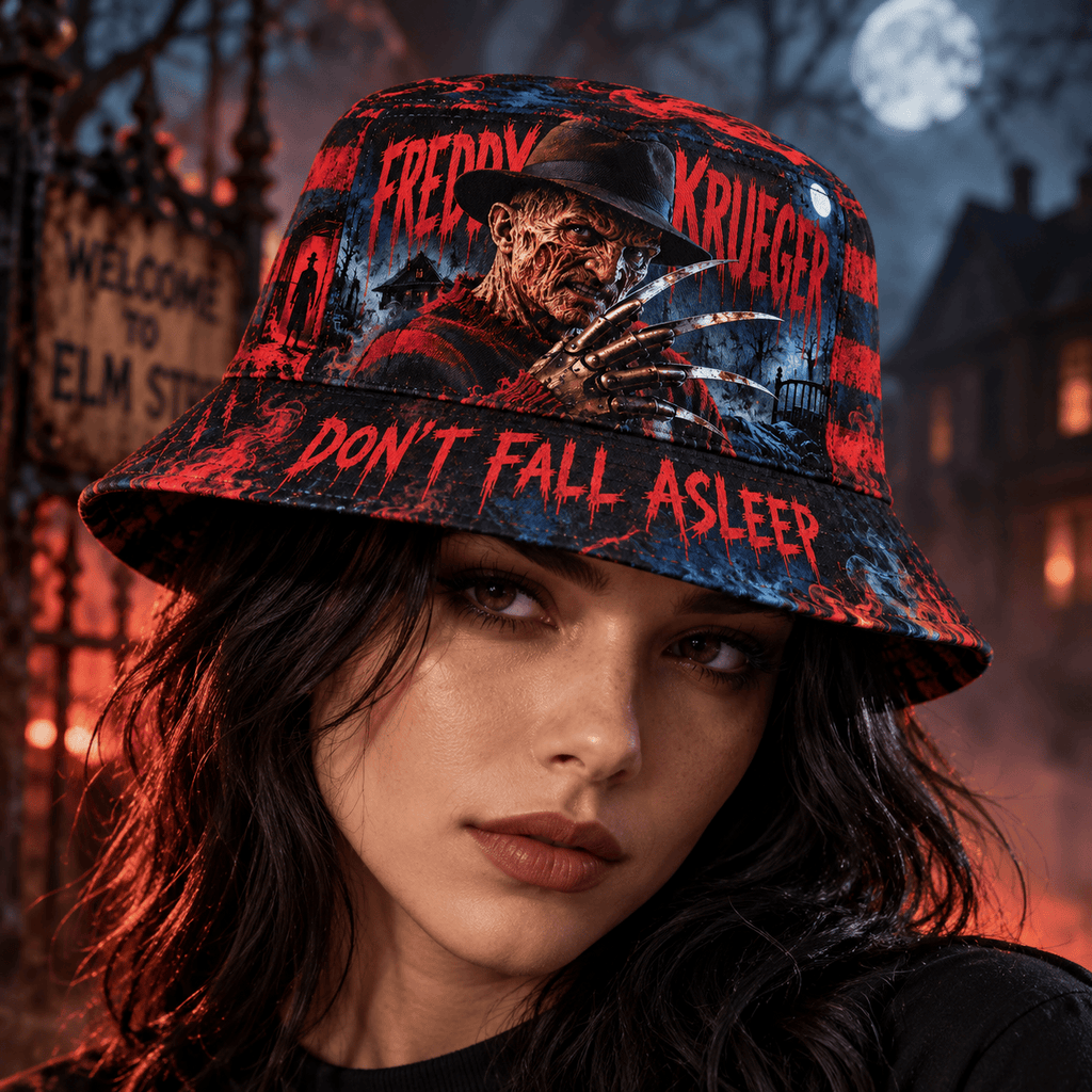 Premium Freddy Krueger Don’t Fall Asleep Horror Graphic Bucket Hat NDN 2
