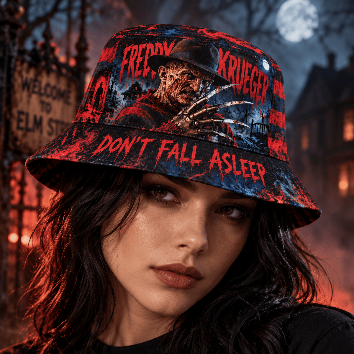 Premium Freddy Krueger Don’t Fall Asleep Horror Graphic Bucket Hat NDN 2