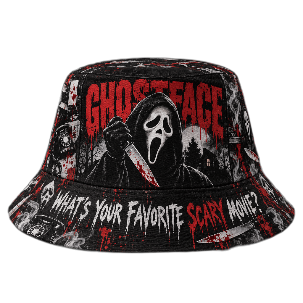 Premium Ghostface What’s Your Favorite Scary Movie Horror Bucket Hat NDN 1