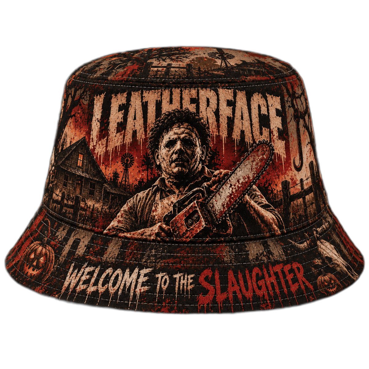 Premium Leatherface Welcome To The Slaughter Horror Graphic Bucket Hat NDN 1
