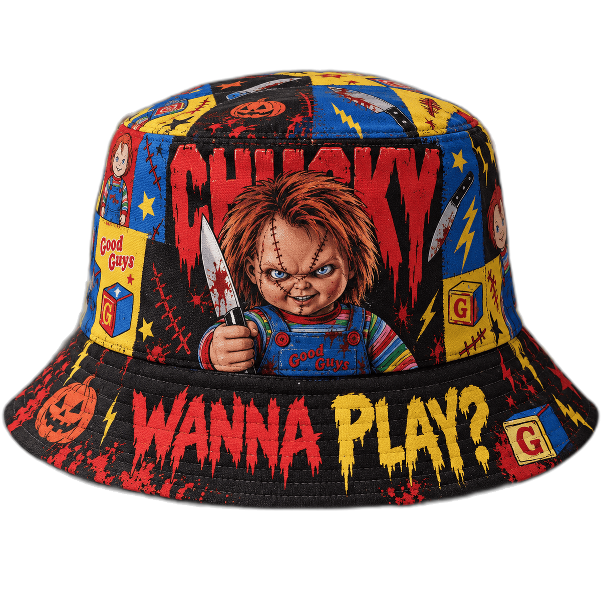 Premium Chucky Wanna Play Horror Movie Graphic Bucket Hat NDN 1