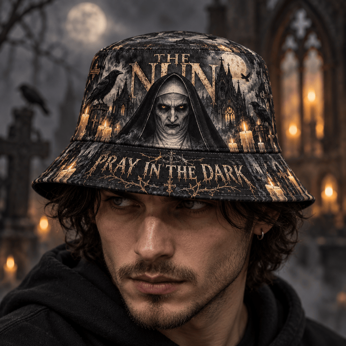 Premium The Nun Pray In The Dark Horror Graphic Bucket Hat NDN 2