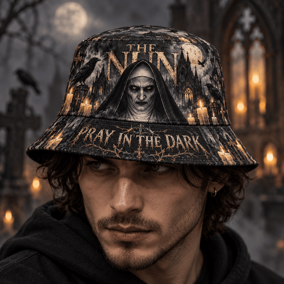 Premium The Nun Pray In The Dark Horror Graphic Bucket Hat NDN 2