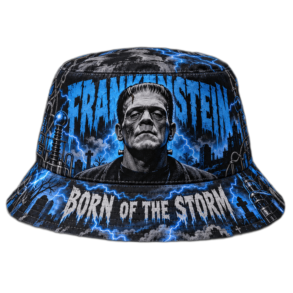 Premium Frankenstein Born Of The Storm Horror Graphic Bucket Hat NDN 1