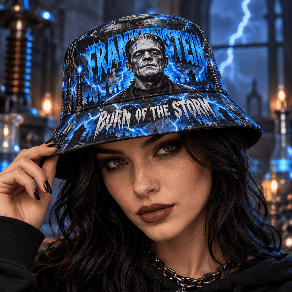 Premium Frankenstein Born Of The Storm Horror Graphic Bucket Hat NDN 2