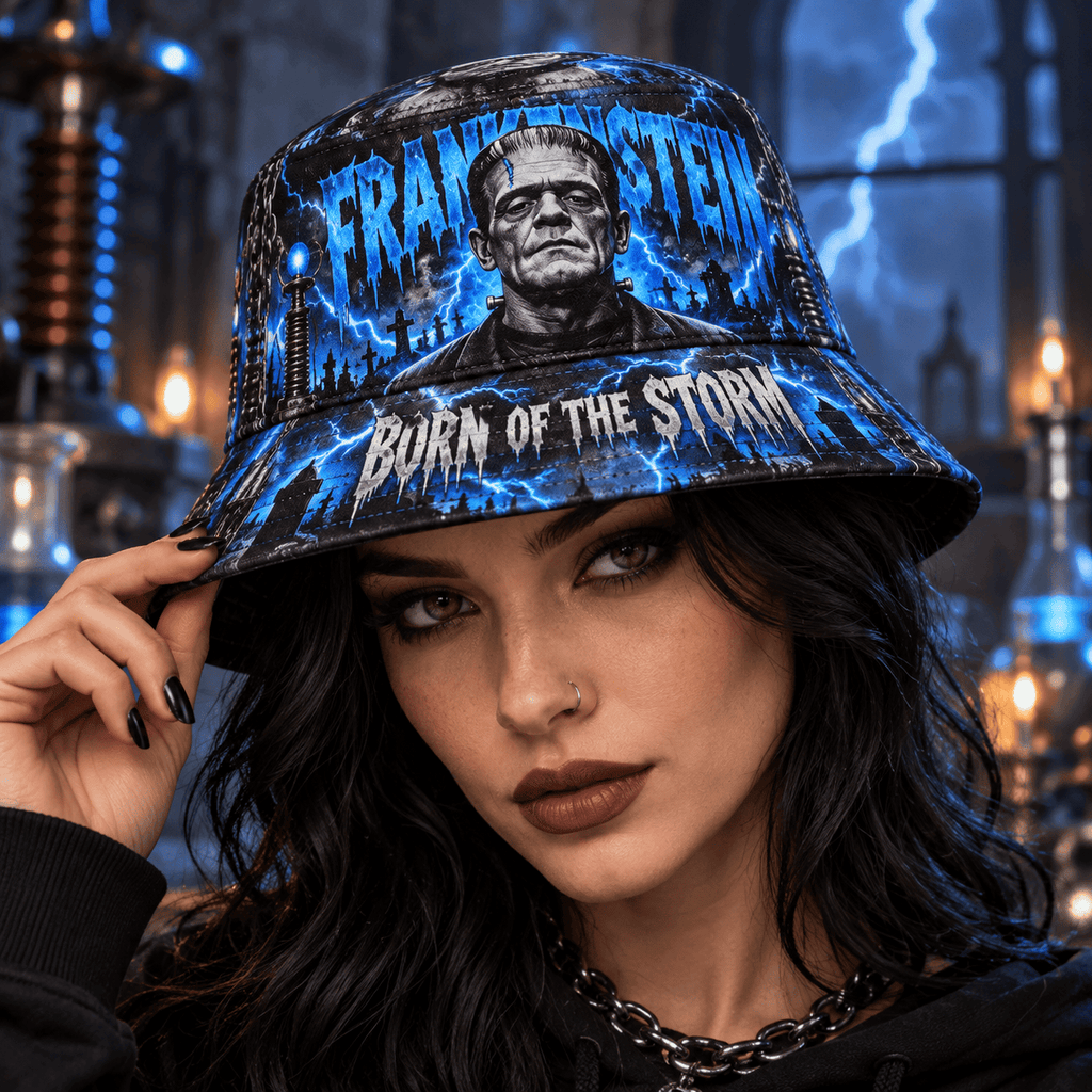 Premium Frankenstein Born Of The Storm Horror Graphic Bucket Hat NDN 2
