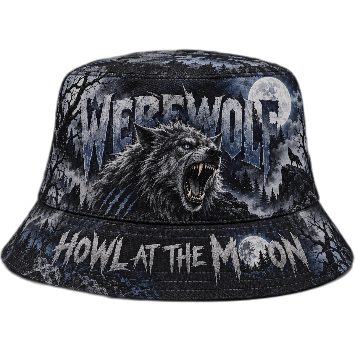 Premium Werewolf Howl At The Moon Horror Graphic Bucket Hat NDN 1