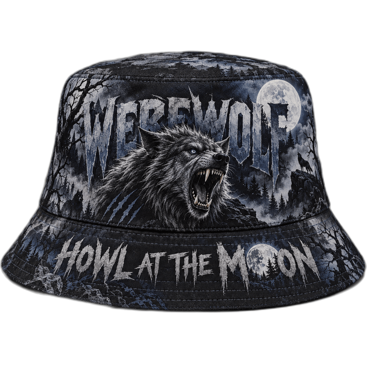 Premium Werewolf Howl At The Moon Horror Graphic Bucket Hat NDN 1