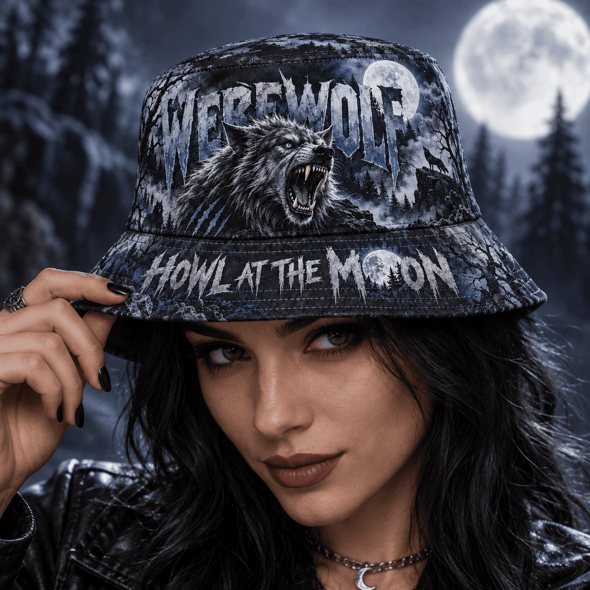 Premium Werewolf Howl At The Moon Horror Graphic Bucket Hat NDN 2