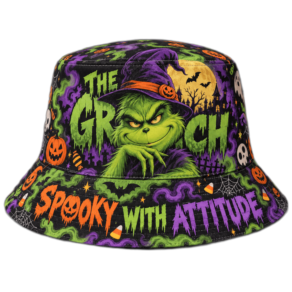 Premium The Grinch Spooky With Attitude Halloween Graphic Bucket Hat NDN 1