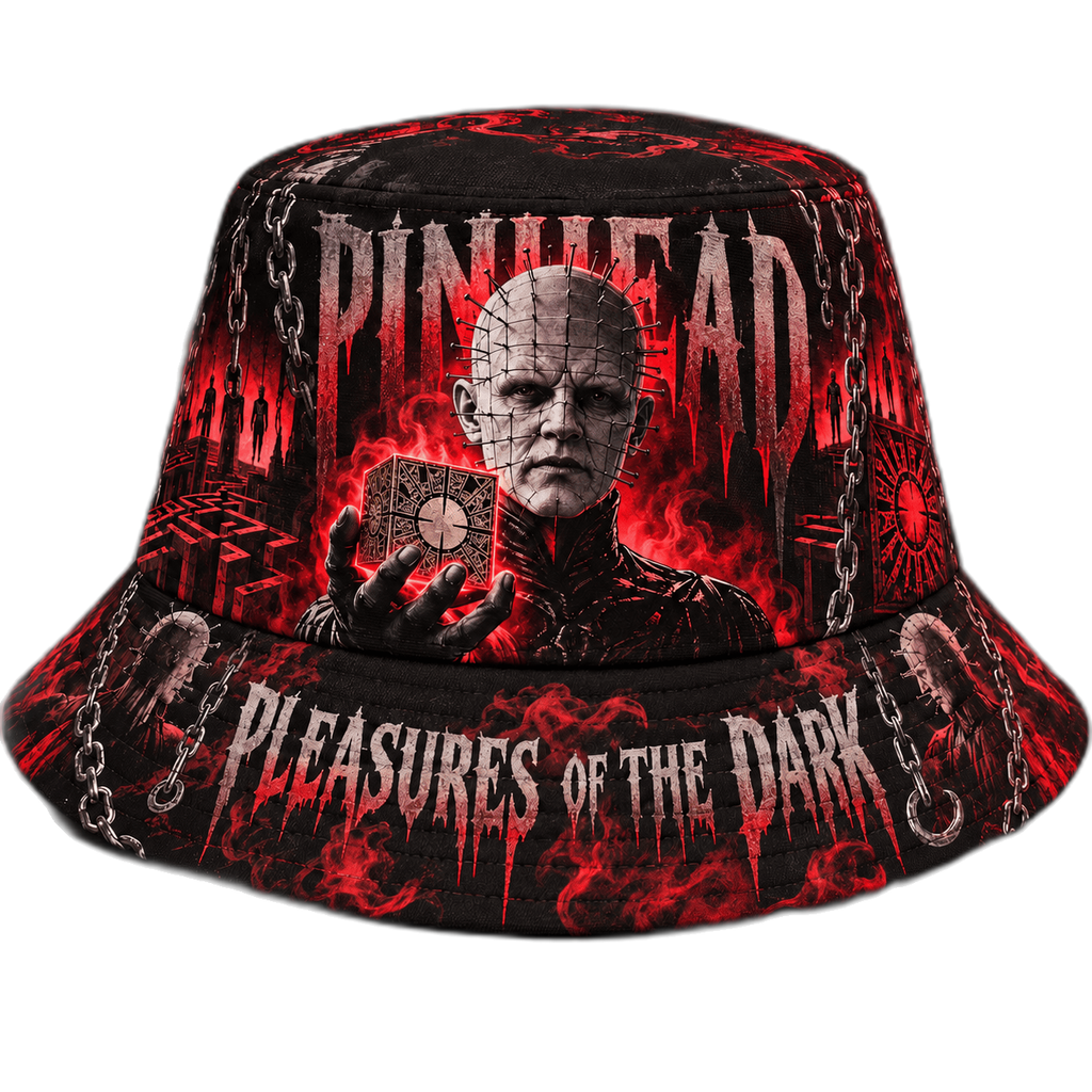 Premium Pinhead Pleasures Of The Dark Horror Graphic Bucket Hat NDN 1