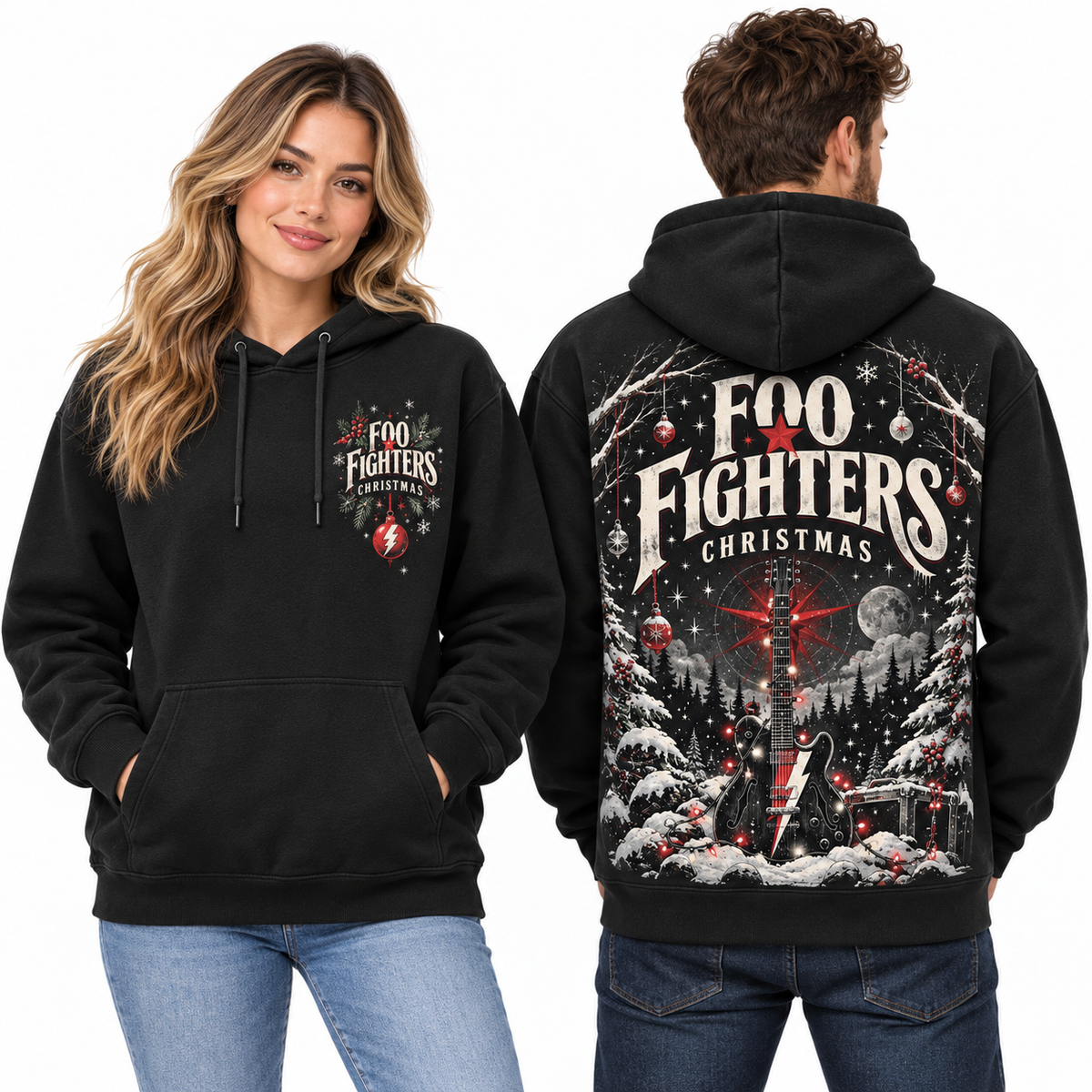 Foo Fighters Christmas Forest Scene Hoodie NTH1 for Rock Fans Who Love Winter Nights 2