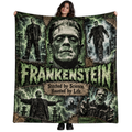 Frankenstein Green Portrait And Monster Collage Fleece Blanket For Lovers Of Classic Horror NDN 1