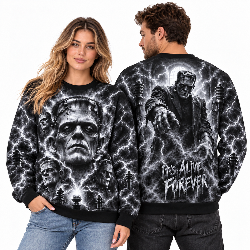 Frankenstein Monster Bolts He's Alive Forever Sweater for Classic Horror Fans NDN 2