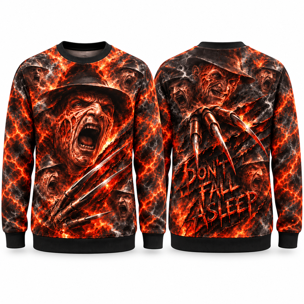 Freddy Krueger Fedora Fire Don't Fall Asleep Sweater for Nightmare Street Fans NDN 1