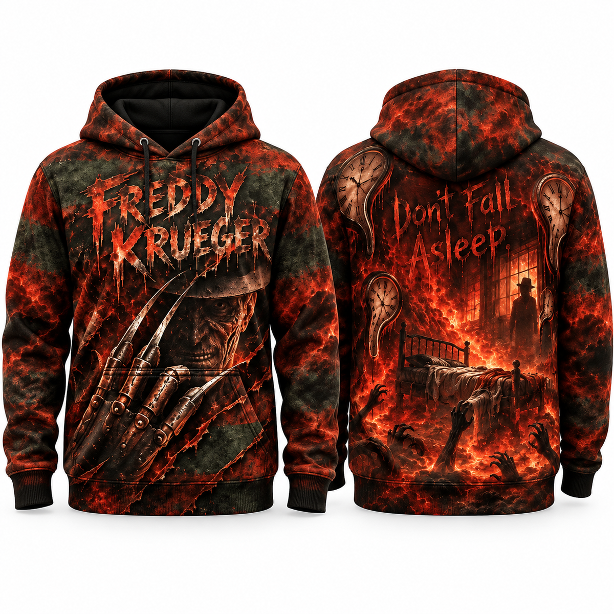 Freddy Krueger Fire Claws Dont Fall Asleep Flame Scene Hoodie for Nightmare Horror Fans NDN 1