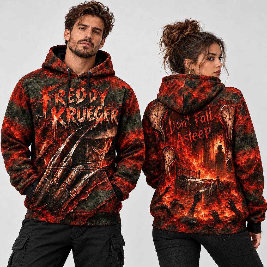 Freddy Krueger Fire Claws Dont Fall Asleep Flame Scene Hoodie for Nightmare Horror Fans NDN 2
