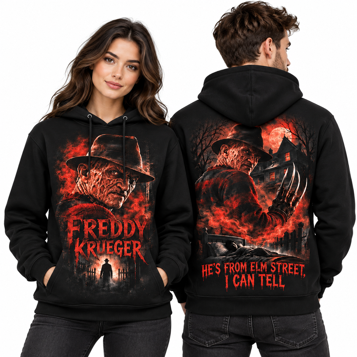 Freddy Krueger Fire Hes From Elm Street I Can Tell Claw Hoodie for Nightmare Slasher Fans NDN 2
