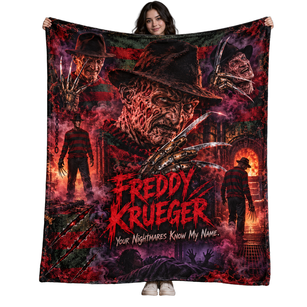 Freddy Krueger Striped Sweater And Claw Collage Fleece Blanket For Nightmare Horror Movie Nights NDN 1