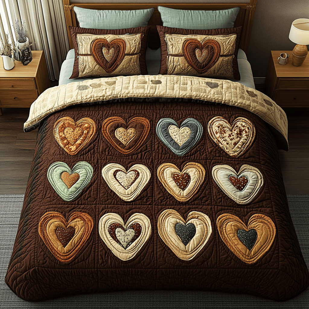 Heart 3-Piece Quilted Bedding Set NCU0VT85