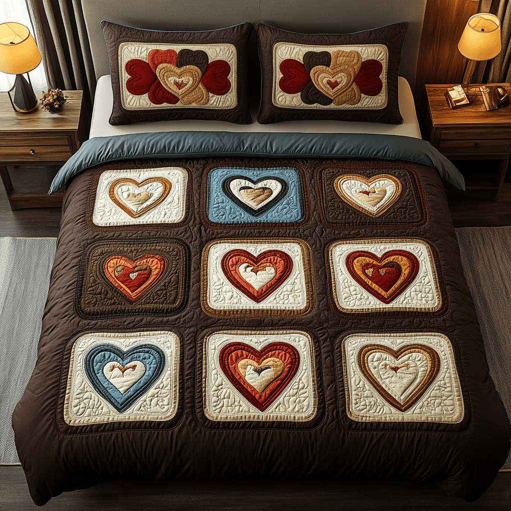 Heart 3-Piece Quilted Bedding Set NCU0VT85