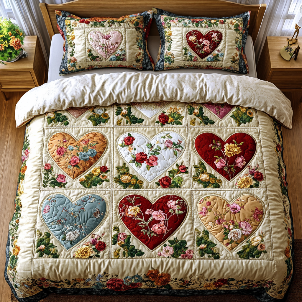 Heart 3-Piece Quilted Bedding Set NCU0VT85