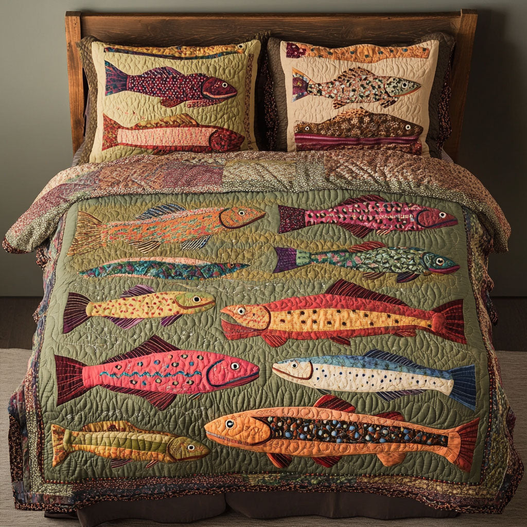 Trout Haven 3-Piece Quilted Bedding Set NCU0PT3266