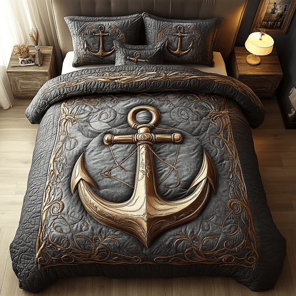 Sailor Anchor 3-Piece Quilted Bedding Set NCU0DK3984