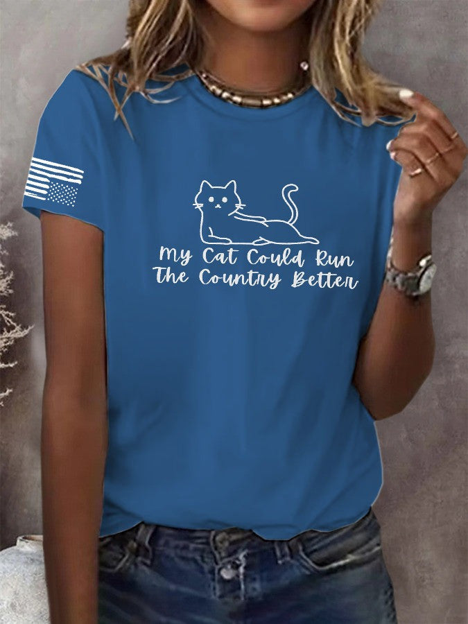 My Cat Could Run The Country Better T-Shirt Upside Down American Flag Shirt For Women - Otakuforge